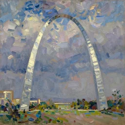 thick brush strokes, impressionist painting, beautiful view of the saint louis arch, detailed, painterly, thick paint texture