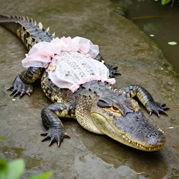 an alligator wearing a dress