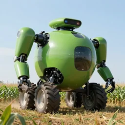 huge green agricultural tractor robot in the corn field, sphere shape, robots, humanoid, farming, highly detailed digital painting, artstation, concept art, smooth, sharp focus, illustration, art by artgerm and greg rutkowski, unreal engine
