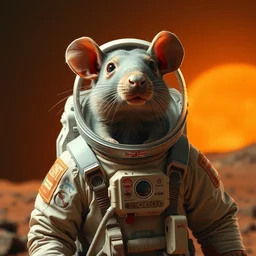elon musk with a rat head in a spacesuit on mars