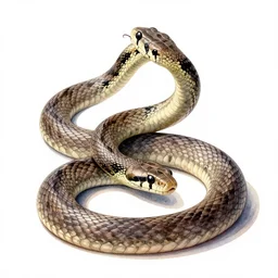 watercolor style snake, high detail photograph, full body, isolated on a pure white background, centered, entire subject in frame, sharp focus, soft studio lighting