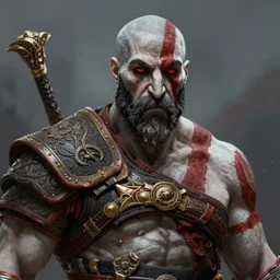 kratos god of war, close - up portrait, powerfull, intricate, elegant, volumetric lighting, scenery, digital painting, highly detailed, artstation, sharp focus, illustration, concept art, ruan jia, steve mccurry