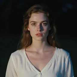 A very macular woman in white, at midnight, Front view, film still