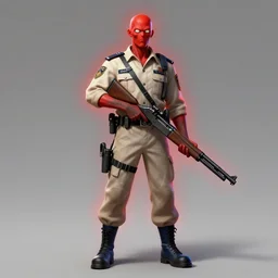 zombie security officers beige uniform | glowing red skin and faint red aura | blue leggings | sawoff shotguns | trending on artstation high detail digital painting