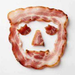 bacon in the shape of a human face, human face made out of bacon, kevin bacon made out of bacon, professional food photography, unreal engine, transparent background