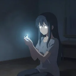 Young Himalayan woman in an empty room using psychic powers to make a lighter float| night time scene, plain walls |somber white eyes, long ashy hair | gentle lighting, futuristic, dim lighting, digital art by Makoto Shinkai ilya kuvshinov and Wojtek Fus, digital art, concept art,