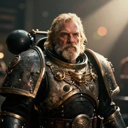 Portrait of Jimmy Saville as the emperor of humanity from warhammer 40k in Gears of War, splash art, movie still, cinematic lighting, dramatic, octane render, long lens, shallow depth of field, bokeh, anamorphic lens flare, 8k, hyper detailed, 35mm film grain