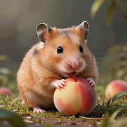 a hamster eating a peach, cartoon, highy detailed