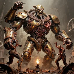movie still of star demons in torch battle chaos, intricately macerated by age, sentient, dethroned goliath machine, blood turbines, hydrocracking battles, rusted, macerated, eviscerated by fimbria wires, bicornate fungal pit, brass sheen rotting, by alberto bontempi, jack kirby, alex ross, shigeru komatsuz