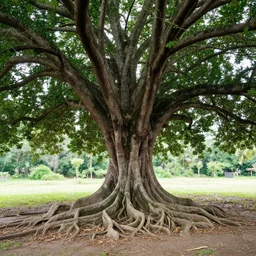 beautiful big tree!! with thick roots growing in a square