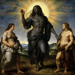 an ancient being, elegant, dark, by ambrosius benson, by fernando botero, a touch of giuseppe arcimboldo, realistic, renaissance, zoomed out, epic composition, on path to enlightenment