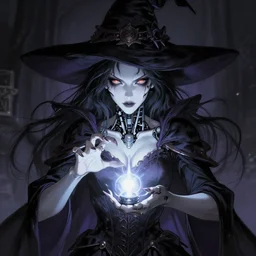 Gorgeous and beautiful grown up anime women as a evil witch with pale white skin casting a spell , open robotic eyes , artstation , 4K , Highly detailed , high quality , dramatic lighting , drawn by someone with a tincan  , elegant, highly detailed, centered, digital painting, artstation, concept art, artgerm, donato giancola, Joseph Christian Leyendecker, WLOP, Boris Vallejo, Artgerm