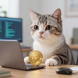 a cat programming a new crypto coin, hyper - realism 8 k