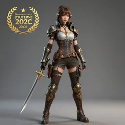 full length photo of a very beautiful female dieselpunk warrior with weapons, 8 k, hdr, smooth, sharp focus, high resolution, award - winning photo