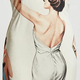 close up of a dress with print of a female body ,Photographed by Henry Clarke, Vogue, January 1965, highly detailed