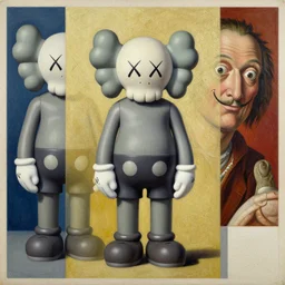 3 d abstract poster design, by kaws, james jean and salvador dali and shusei nagaoka, john galeano, textured oil on canvas, expanded surrealism, neoclassicism, renaissance, depth of field, hyper realistic, grainy, cell shaded, metallic reflections, physically based rendering, 8 k