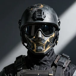 spec - ops head with mask, fallout design, special forces, dark design, professional photo, intricate details