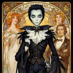 edward scissorhands portrait, fantasy, regal, intricate, by stanley artgerm lau, greg rutkowski, thomas kindkade, alphonse mucha, loish, norman rockwell