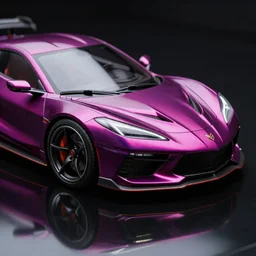 closeup!! macro photo of concept corvette super car on a reflective black floor, hyper detailed, smooth, high contrast, volumetric lighting, octane, jim lee, giorgetto giugiaro, craig mullins, ian callum!, vibrant rich deep color