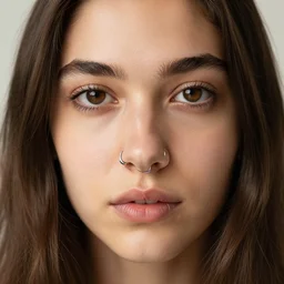 face of a young brunette woman with hooknose