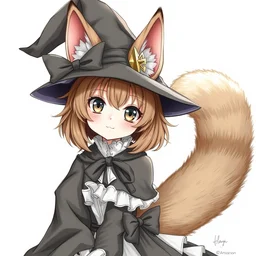 a drawing of an anime neko girl with a bushy tail in a witch costume, a character portrait by hayao miyazaki, deviantart contest winner, rococo, anime aesthetic, anime, commission, trending on artstation