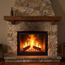 fireplace with a roaring glow, digital art