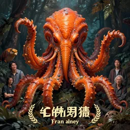 long shot isolated zoological portrait of orange cthulhu by kuldar leement and ruan jia and brad rigney and micha karcz and brad rigney