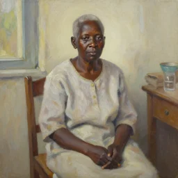 an expressive oil painting of skurofa soremi in a retirement home