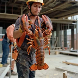 film still of a lobster working as a construction worker, 8 k