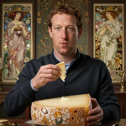 mark zuckerberg eating an entire wheel of cheese, highly detailed vfx portrait, unreal engine, greg rutkowski, loish, rhads, caspar david friedrich, makoto shinkai and lois van baarle, ilya kuvshinov, rossdraws, elegent, tom bagshaw, alphonse mucha, global illumination, detailed and intricate environment.