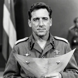 steve carell as ww2 general, black and white photo, document