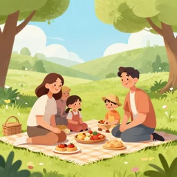 happy family on picnic hyper realistic digital illustration