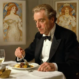 vincent price eating dinner, character sheet, character design, contrast, deep focus, turnaround, highly detailed, dramatic lighting, digital painting, artstation, concept art, matte, sharp focus, illustration, elegant, art by artgerm and greg f and alphonse mucha.