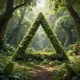 Penrose triangle made of vines, in the middle of a secret secluded garden grove, soft lighting, god rays, trending on artstation, photo, 8k