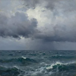 a stormy ocean, cloud sky, oil painting