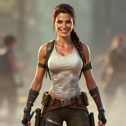 muscled Lara Croft grinning as a ruggedly handsome heroine, intricate, elegant, highly detailed, centered, artstation, concept art, smooth, sharp focus, illustration, bokeh art by artgerm and donato giancola and Joseph Christian Leyendecker, WLOP