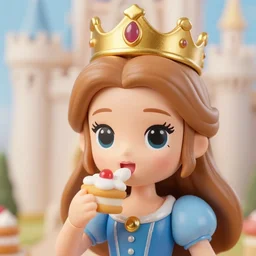 closeup face portrait of a tin toy fairytale princess wearing a crown eating cakes in the castle, nicoletta ceccoli, mark ryden, lostfish, max fleischer, depth of field, detailed and intricate fairytale environment, 8 k resolution, hyperrealistic, octane render