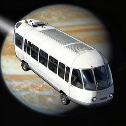 space bus to Jupiter, Trending on Artstation, Hiroaki Tsutsumi style