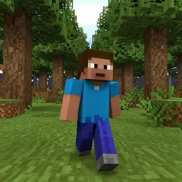 Minecraft steve in a forest, gopro footage, grainy, motion blur