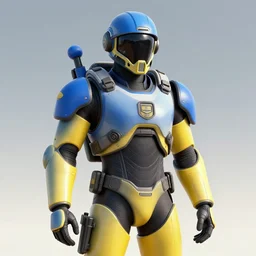 a highly detailed portrait of a soldier wearing an exocombination, 4 k resolution, gradient blue and yellow color scheme