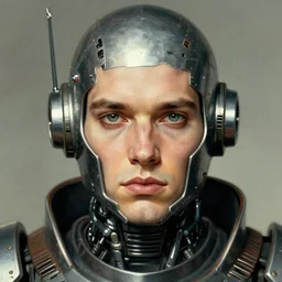 robot as a realistic scifi cyberpunk knight, closeup portrait art by donato giancola and greg rutkowski, vintage retro scifi, realistic face, digital art, trending on artstation, symmetry!!!