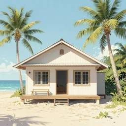 a tropical beach cottage by paolo eleuteri serpieri and tomer hanuka and chesley bonestell and daniel merriam and tomokazu matsuyama, clearly defined outlines, unreal engine, high resolution render, featured on artstation, octane, 8 k, highly intricate details, vivid colors