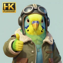 budgie wearing a pilot helmet and pilot jacket giving a thumbs up to the viewer, digital painting, 8 k, trending on deviantart, trending on furaffinity, concept art.