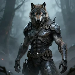 highly detailed illustration of wolf - man, hyper realistic, sci - fi horror art