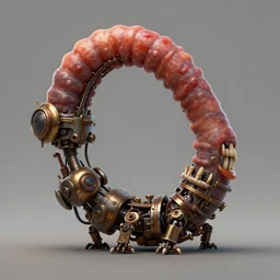2d game art side view of mechanical steampunk tubeworm with teeth, full body view, game character design, articulated joints, detailed, blank background, 8k, octane render, unreal engine, trending on artstation