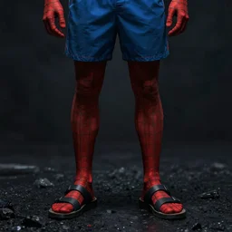 moody atmospheric render of an spiderman wearing shorts and sandals by leon tukker