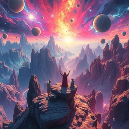 a psychedelic landscape at the edge of the known universe, astral beings sharing love!!!!, in the style of greg rutkowski! and wlop and lisa frank! and bob ross!!! and ruan jia, illustration, epic, fantasy, hyper detailed, smooth, clear, ray traced