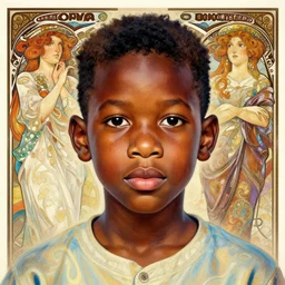 colourful upper half portrait of an african boy with proportions in the style of jack davis - presented in magazine collage style, art by hsiao - ron cheng & alphonse mucha, magazine collage, highly detailed, caricature, digital painting, concept art, ray tracing, illustration, smooth, sharp focus, intricate, symmetry, pinterest, behance, artstation