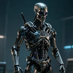 terminator t-1000 cyberpunk style, ultra realistic, cinematic,