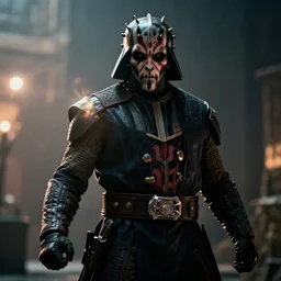 darth maul in gears of war, movie still, cinematic lighting, dramatic, octane render, long lens, shallow depth of field, bokeh, anamorphic lens flare, 8 k, hyper detailed, 3 5 mm film grain